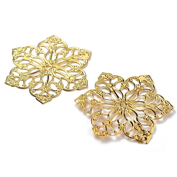 

PandaHall Iron Filigree Joiners Links, Hollow, Flower, Golden, 55x45x0.5mm, Hole: 2.4mm Iron Flower