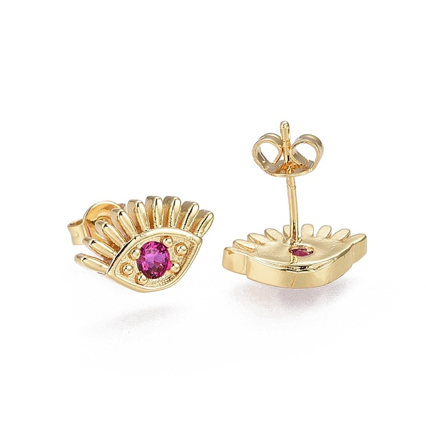 

PandaHall Brass Micro Pave Cubic Zirconia Stud Earrings, Evil Eye, Golden, Hot Pink, 8.3x13.5x2.3mm, Pin: 0.7mm Cubic Zirconia Evil Eye Pink