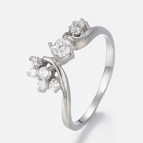 

PandaHall 304 Stainless Steel Finger Rings, with Cubic Zirconia, Stainless Steel Color, Size 7, 17mm Stainless Steel+Cubic Zirconia