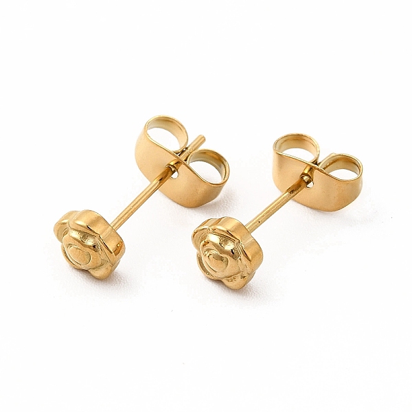 

PandaHall 304 Stainless Steel Flower Stud Earrings for Women, Real 18K Gold Plated, 5x5mm, Pin: 0.7mm 304 Stainless Steel Flower