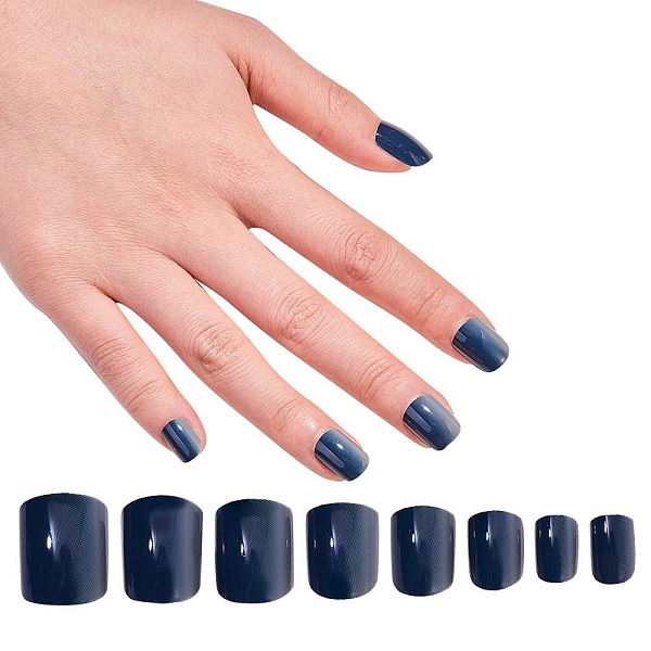 

PandaHall Nail Art Sets, with 24pcs Plastic Nail Tips, 24pcs Double Side Jelly Nail Glue , Prussian Blue, 14.5~23x7~14mm, about 24pcs/set...