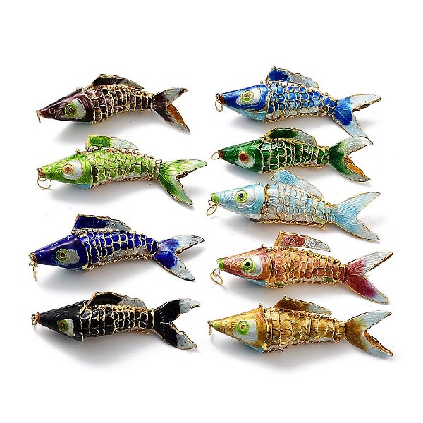 

PandaHall Brass Cloisonne Pendants, Gold Fish Charms with Jump Rings, Golden, Mixed Color, 95~98x23~24x30~33mm, Hole: 6.5mm Brass Fish..., Multicolor