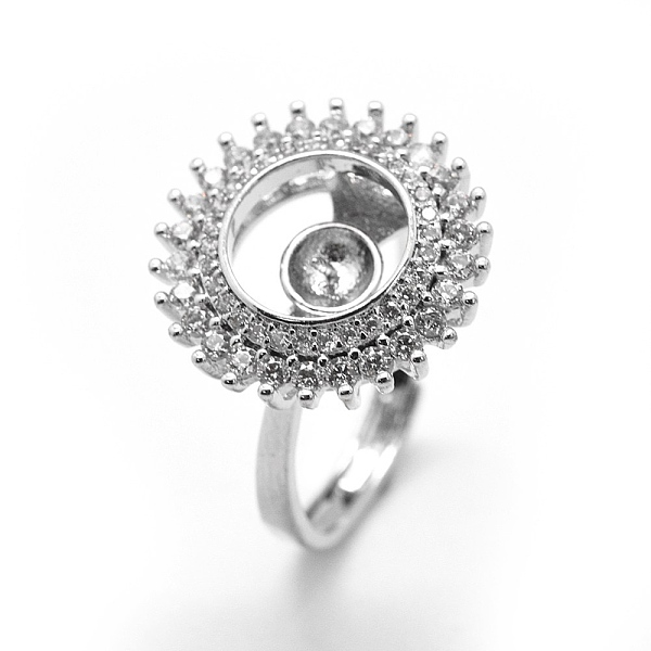 

PandaHall Brass Finger Ring Components, with Cubic Zirconia, For Half Drilled Beads, Adjustable, Clear, Platinum, 18mm Brass Clear