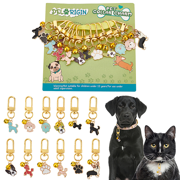 

PandaHall 12Pcs 12 Styles Dog Paw Print Alloy Enamel Pendants Decoration, with Golden Plated Alloy Swivel Clasps, Mixed Color, 50~62mm..., Multicolor
