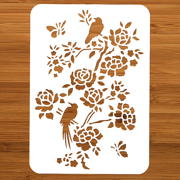 

PandaHall Bird and Flower Painting Stencil, 11.69x8.27 Inch Reusable DIY Art and Craft Stencils Hollow Out Drawing Painting Template for...