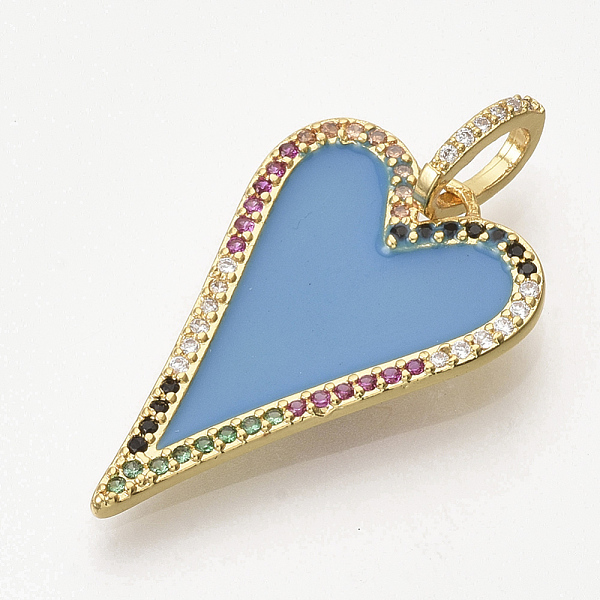 

PandaHall Golden Plated Brass Micro Pave Cubic Zirconia Pendants, with Enamel, Heart, Dodger Blue, 27.5x18x1.5mm, Hole: 3.5x6mm Brass+Cubic...