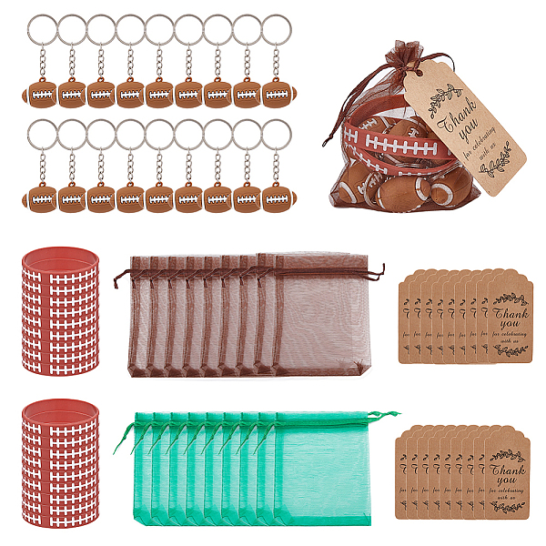 

PandaHall SUPERFINDINGS Silicone Rugby Pattern Cord Bracelet, with Rugby PVC Plastic Keychain and Rectangle Kraft Paper Price Tags and..., Multicolor