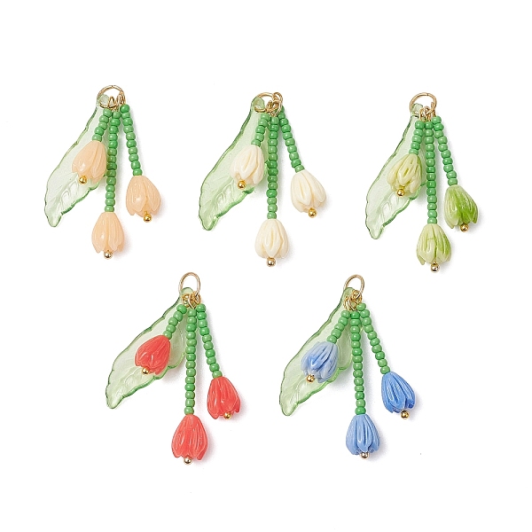 Pendentifs en forme de fleur de magnolia en perles de verre