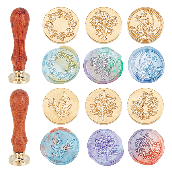 

PandaHall SUPERDANT Brass Wax Seal Stamp Heads & Pearwood Handles Kit, for DIY Scrapbook, Mixed Patterns, Round Head: 25x14.5mm, Handles...