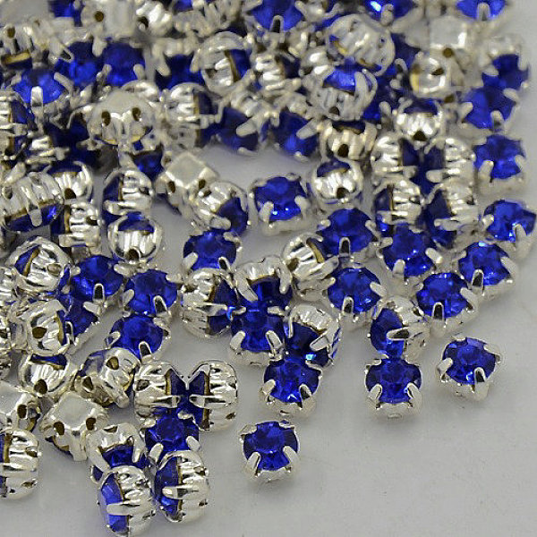 

PandaHall Sew on Rhinestone, Grade A Glass Rhinestone, with Brass Prong Settings, Garments Accessories, Silver Color Plated Metal Color..., Blue