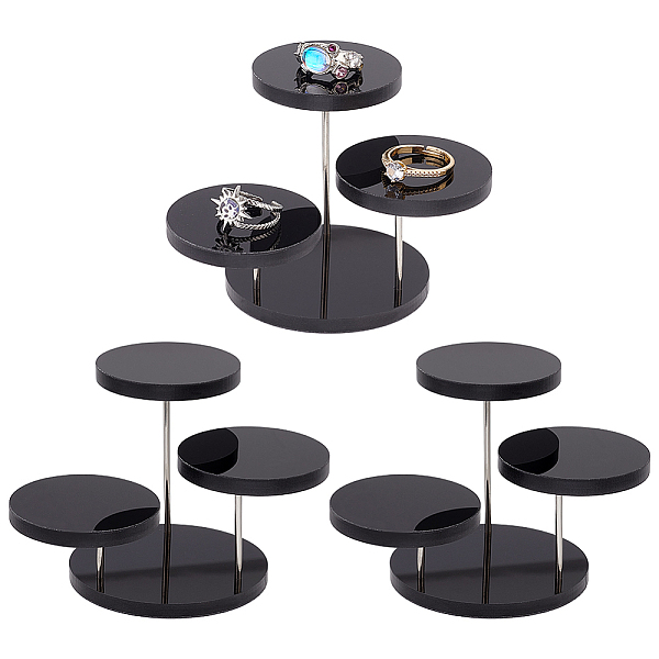 

PandaHall 3-Tier Rotatable Acrylic Ring Display Riser Stands, Round Jewelry Organizer Risers for Minifigures, Rings, Earring Storage, Black...