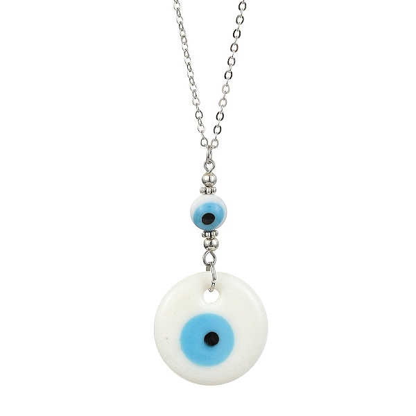

PandaHall Lampwork Evil Eye Pendant Necklace, with Brass Cable Chains, Platinum, 15.55 inch(39.5cm) Lampwork Evil Eye White