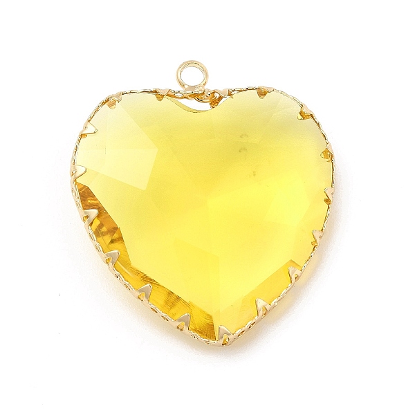 

PandaHall K9 Glass Pendants, Heart Charms, with Light Gold Tone Brass Findings, Faceted, Lt.Col.Topaz, 31x28x9mm, Hole: 2mm K9 Glass Heart..., Yellow