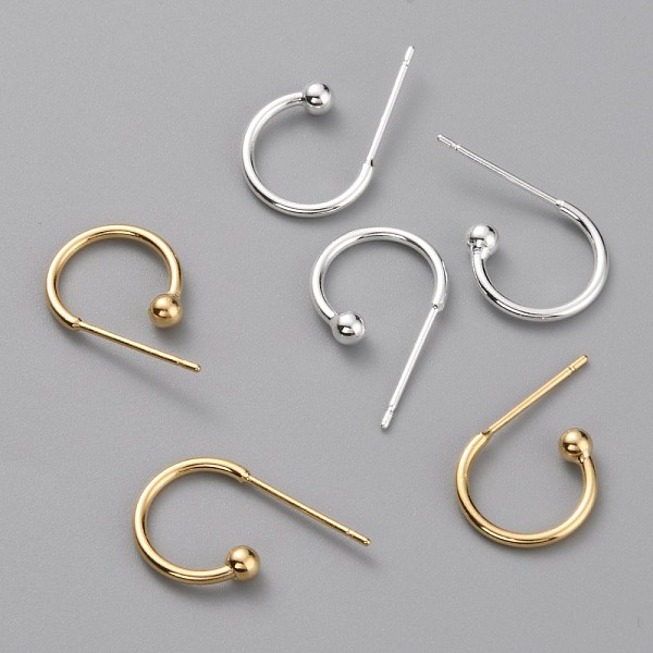 

PandaHall Brass C-shaped Hoop Circle Ball Stud Earrings, Mixed Color, 18x11.5x3mm, Pin: 0.8mm Brass