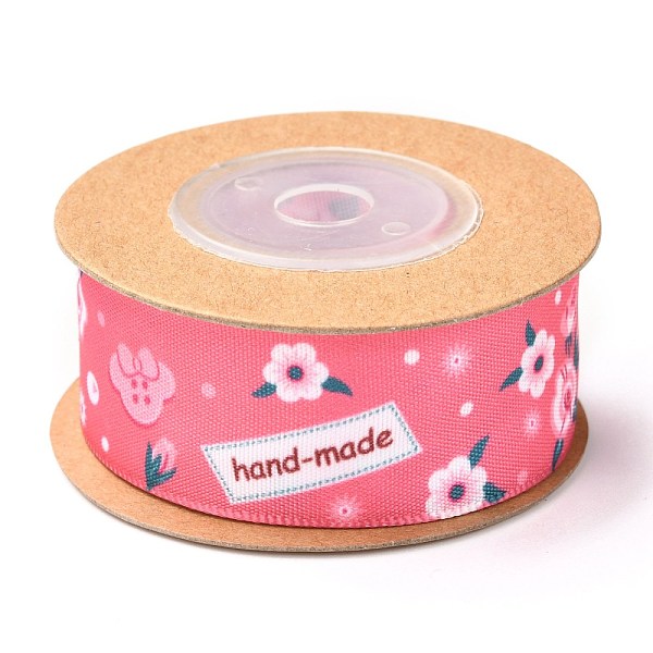 PandaHall Polyester Ribbon, Flower Pattern, for Gifts Wrapping Party Decorating, Pale Violet Red, 1 inch(25mm), about 5.4yards(5m)/roll...