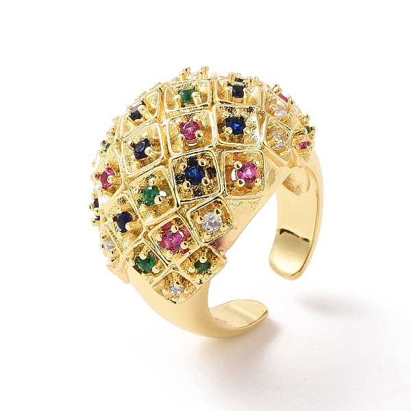 

PandaHall Colorful Cubic Zirconia Dome Open Cuff Ring, Brass Wide Ring for Women, Real 18K Gold Plated, US Size 7 3/4(17.9mm) Brass+Cubic...