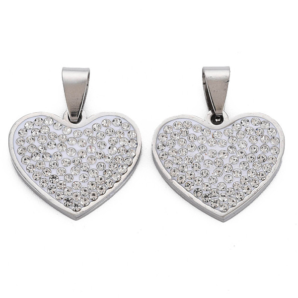 

PandaHall 201 Stainless Steel Pendants, with Crystal Rhinestone and Stainless Steel Snap On Bails, Heart, Stainless Steel Color, 19x22x3mm..., Clear
