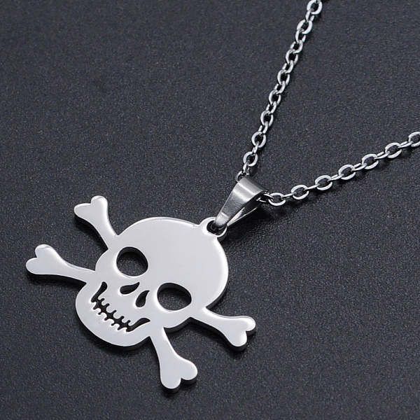 

PandaHall 201 Stainless Steel Pendants Necklaces, with Cable Chains and Lobster Claw Clasps, Skull, Stainless Steel Color, 17.71 inch(45cm)...