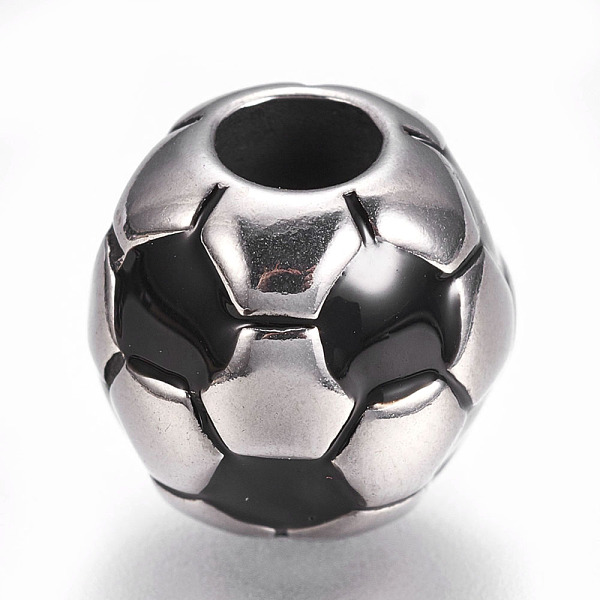 

PandaHall 304 Stainless Steel European Beads, with Enamel, Large Hole Beads, Rondelle with FootBall/Soccer Ball, Black, Stainless Steel...