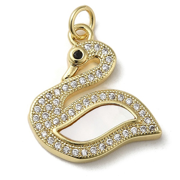 

PandaHall Brass Micro Pave Cubic Zirconia Pendants, with Shell, Swan, Real 18K Gold Plated, 20x19x3mm, Hole: 3.4mm Brass+Cubic..., Clear