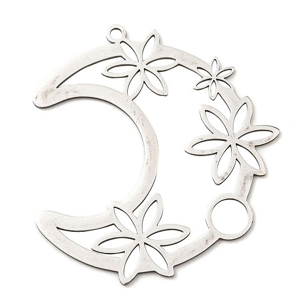 

PandaHall 201 Stainless Steel Pendants, Laser Cut, Moon with Flower Charm, Stainless Steel Color, 45.5x43x1mm, Hole: 1.8mm 201 Stainless...