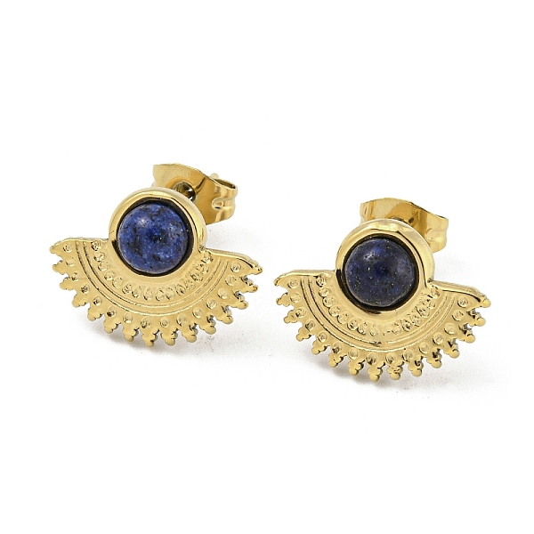 

PandaHall Real 18K Gold Plated 304 Stainless Steel Fan Stud Earrings, with Natural Lapis Lazuli, 11.5x15.5mm Lapis Lazuli Fan