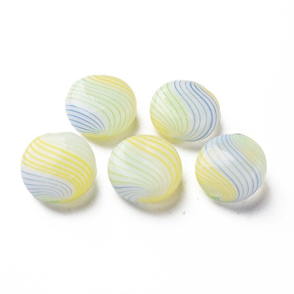 

PandaHall Handmade Blown Glass Globe Beads, Stripe Pattern, Flat Round, Light Green, 15~16x9~10mm, Hole: 0.8~1mm Glass Flat Round
