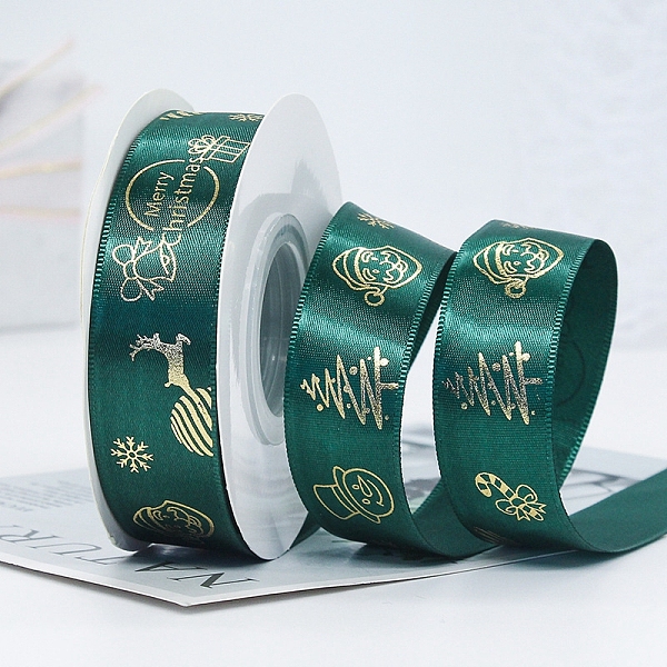 

PandaHall 22M Flat Christmas Santa Claus Printed Polyester Satin Ribbons, Hot Stamping Ribbons, Teal, 1 inch(25mm), about 24.06 Yards..., Cyan
