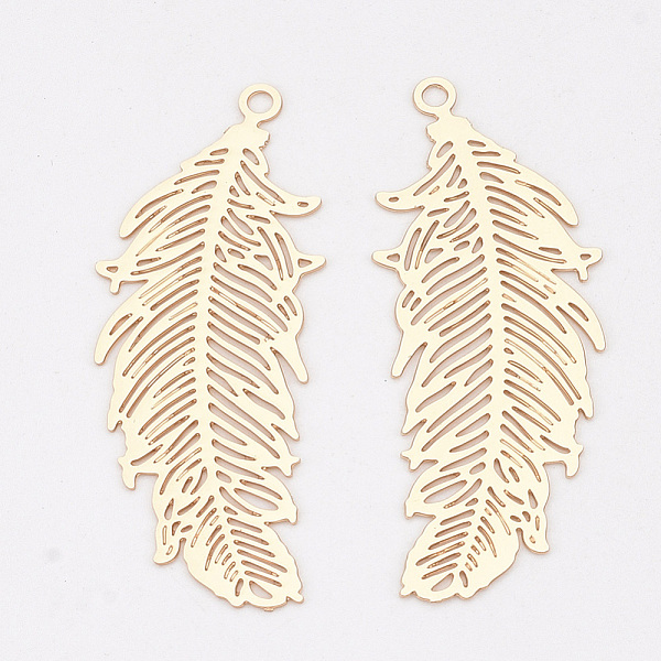

PandaHall Brass Pendants, Etched Metal Embellishments, Lead Free & Nickel Free, Long-Lasting Plated, Feather, Light Gold, 33.5x13x0.3mm...