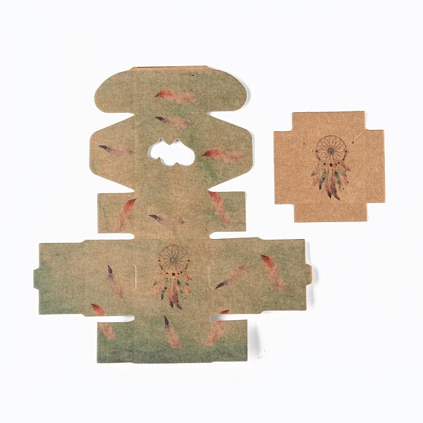 

PandaHall Rectangle Foldable Creative Kraft Paper Gift Box, Jewelry Boxes, with Heart Clear Window, Feather Pattern, 4.3x4.3x2.7cm Paper...