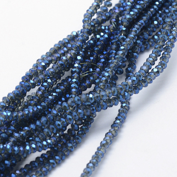 

PandaHall Electroplate Glass Beads Strands, Full Rainbow Plated, Faceted, Rondelle, Marine Blue, 2.5x1.5mm, Hole: 0.5mm, about...