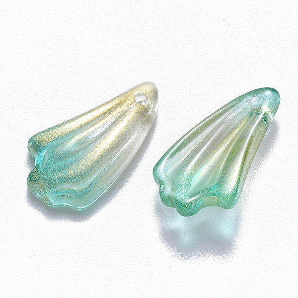 

PandaHall Two Tone Transparent Spray Painted Glass Pendants, with Glitter Powder, Leaf, Lime Green, 20x11x4.5mm, Hole: 1mm Glass Leaf Green