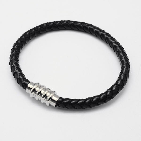 

PandaHall Braided Leather Cord Bracelets, with 304 Stainless Steel Magnetic Clasps, Black, 200x6mm Leather Black