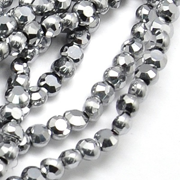 

PandaHall Electroplate Glass Beads Strands, Full Platinum Plated, Faceted, Flat Round, Gray, 4x3mm, Hole: 1mm, about 95pcs/strand, 14 inch...