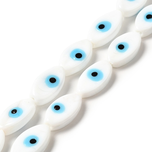 

PandaHall Handmade Evil Eye Lampwork Beads Strands, Horse Eye, White, 15~16x8~8.5x3~4mm, Hole: 1.5mm, about 28pcs/strand, 16.85 inch(42.8cm)...