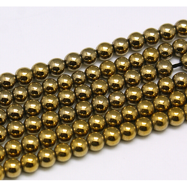 PandaHall Non-magnetic Synthetic Hematite Beads Strands, Round, Golden Plated, 2mm, Hole: 1mm, about 190pcs/strand, 15.7 inch Non-magnetic...