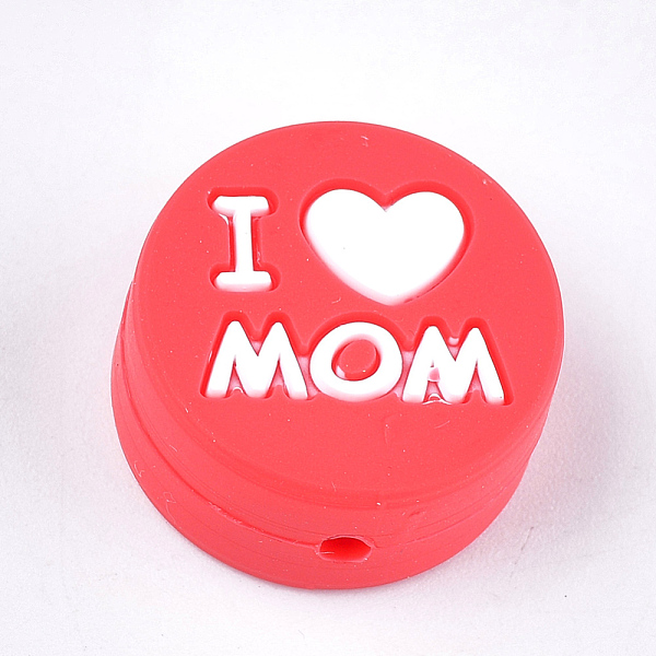 

PandaHall Mother's Day Theme, Food Grade Eco-Friendly Silicone Focal Beads, Chewing Beads For Teethers, DIY Nursing Necklaces Making, Flat..., Red