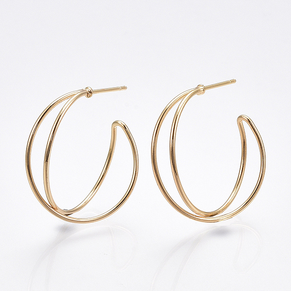 

PandaHall Brass Stud Earrings, Half Hoop Earrings, Nickel Free, Real 18K Gold Plated, 26x7mm, Pin: 0.8mm Brass Letter