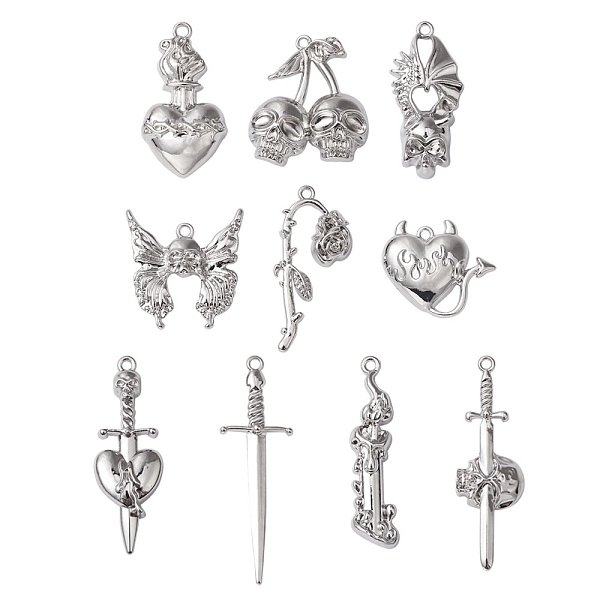 

PandaHall 10Pcs 10 Style Halloween Theme Rack Plating Alloy Pendants, Mixed Shapes, Platinum, 22.5~50.5x11~28x4~7mm, Hole: 1.8~2mm...