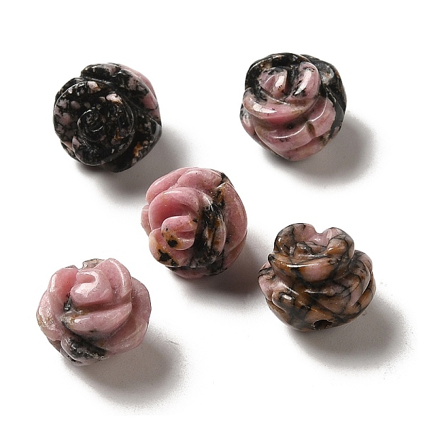 

PandaHall Natural Rhodonite Carved Flower Beads, Rose, 8.5~10x10x10.5mm, Hole: 1mm Rhodonite Flower