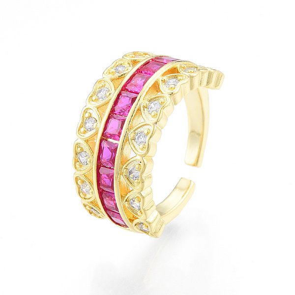 

PandaHall Cubic Zirconia Heart Open Cuff Ring, Real 18K Gold Plated Brass Jewelry for Women, Nickel Free, Camellia, US Size 7 1/2(17.7mm)..., Pink