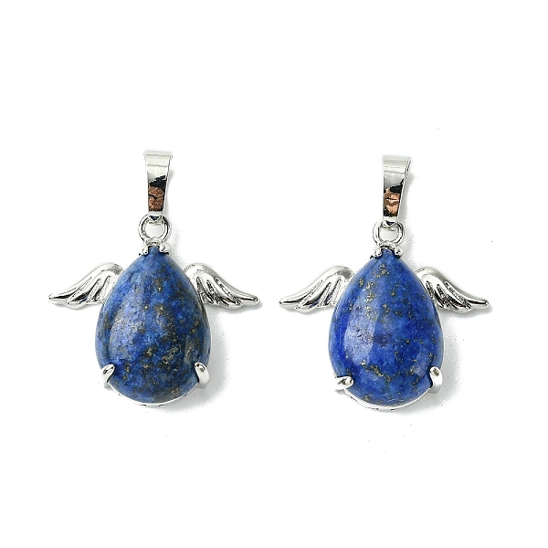 

PandaHall Natural Lapis Lazuli Pendants, Teardrop Charms with Rack Plating Platinum Plated Brass Wings, Cadmium Free & Lead Free, Cadmium...