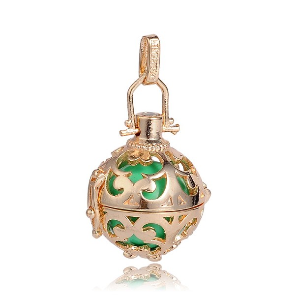 

PandaHall Golden Plated Brass Hollow Round Cage Pendants, with No Hole Spray Painted Brass Beads, Medium Spring Green, 34x25x20mm, Hole...