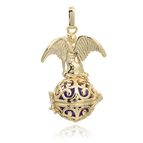 

PandaHall Golden Plated Brass Hollow Round Cage Pendants, with No Hole Spray Painted Brass Beads, Blue Violet, 46x30x20mm, Hole: 3x8mm Brass...
