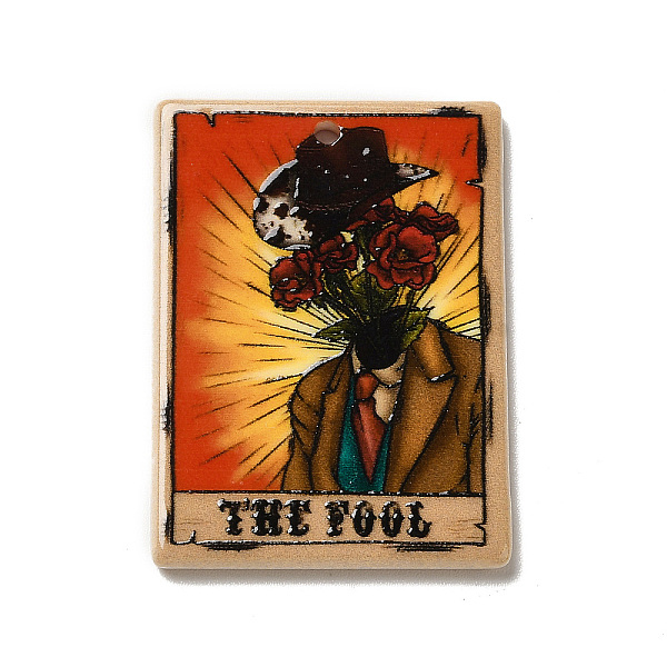 

PandaHall Printed Acrylic Pendants, Rectangle with Tarot Card Theme Pattern Charm, The Fool, Orange Red, 37.5x26.5x2mm, Hole: 1.7mm Acrylic...