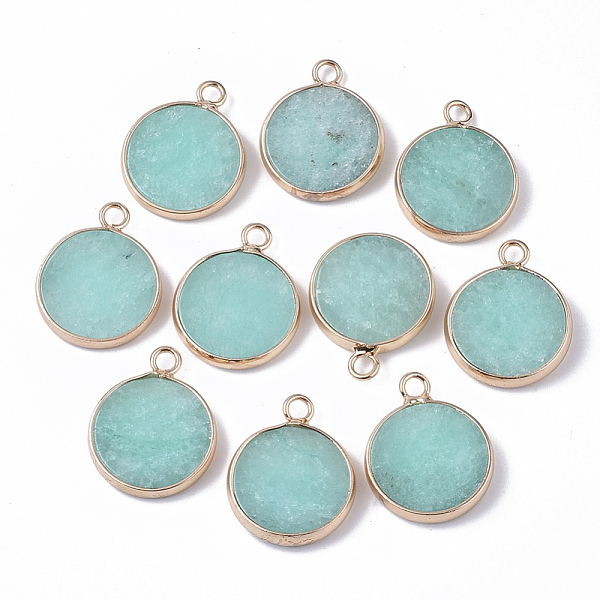 

PandaHall Natural White Jade Pendants, with Golden Tone Brass Open Back Bezel, Dyed, Flat Round, Pale Turquoise, 20.5x16.5x4mm, Hole: 2mm..., Cyan