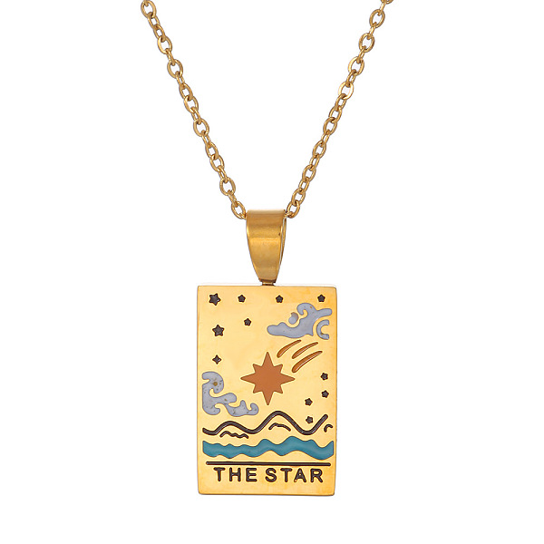 

PandaHall Titanium Steel Enamel Tarot Rectangle Pendant Necklaces, Stainless Steel Cable Chain Necklace for Women Men, THE STAR, Golden...