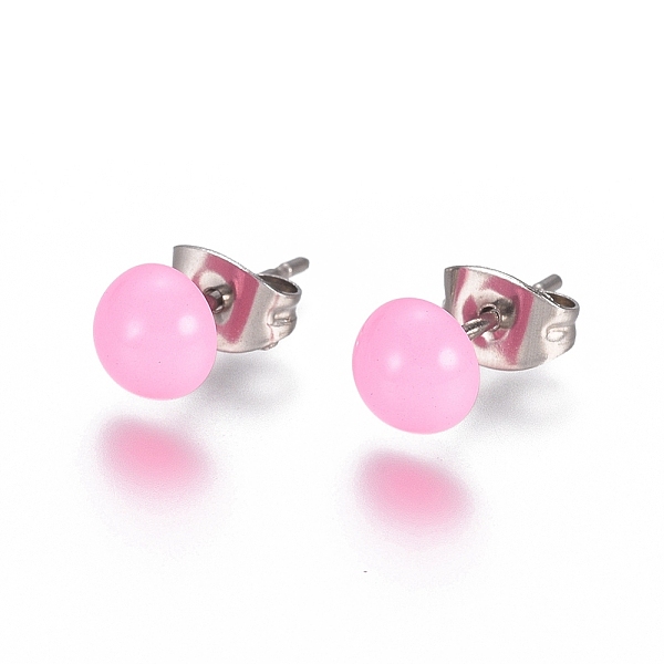 

PandaHall Spray Paint 304 Stainless Steel Stud Earrings, with Earring Backs, Half Round, Pearl Pink, 6x3mm, Pin: 0.8mm 304 Stainless Steel...