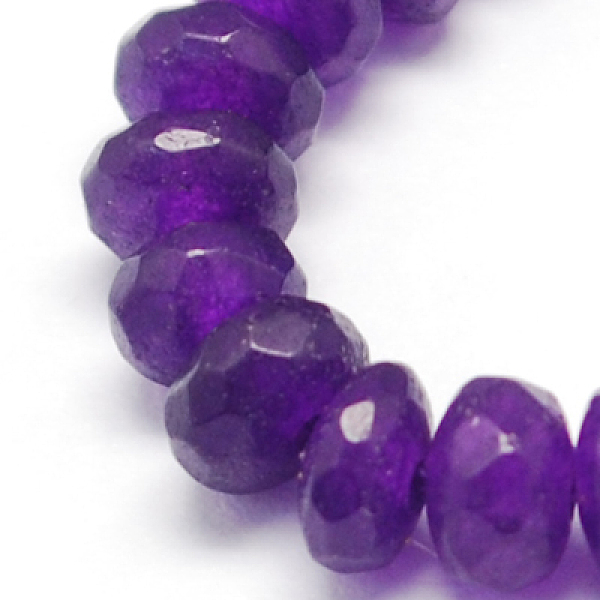 

PandaHall Natural White Jade Bead Strands, Dyed, Faceted, Rondelle, Indigo, 8x5mm, Hole: 1mm, 14.9 inch White Jade Rondelle Purple