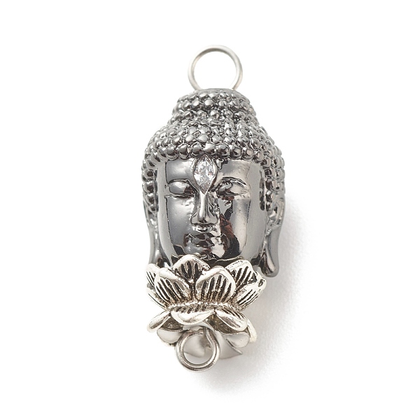 

PandaHall Brass Buddha Head Links Connectors, with Alloy Lotus Double Sided Bead Caps and 304 Stainless Steel Findings, Antique Silver...